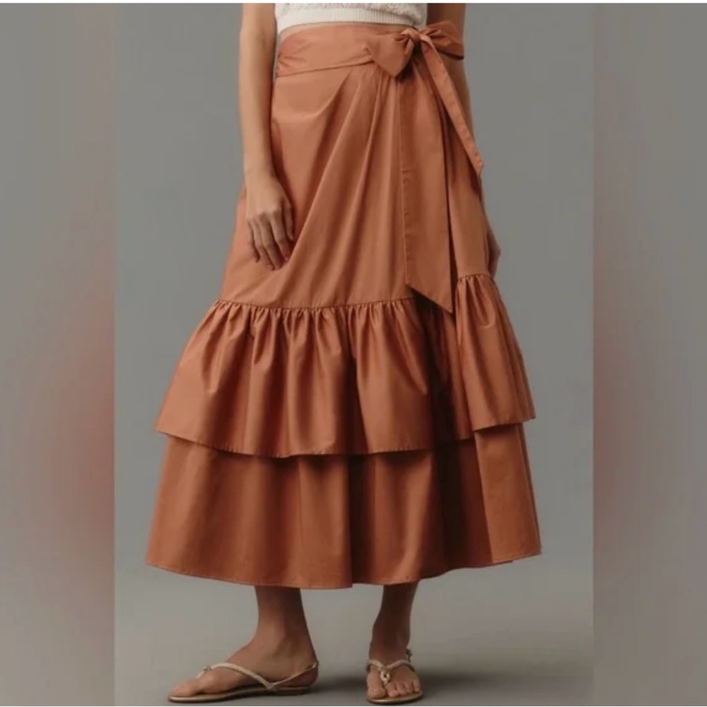 Anthropologie Hutch Wrap Tiered Pleated Tie Wrap Midi Skirt | 6